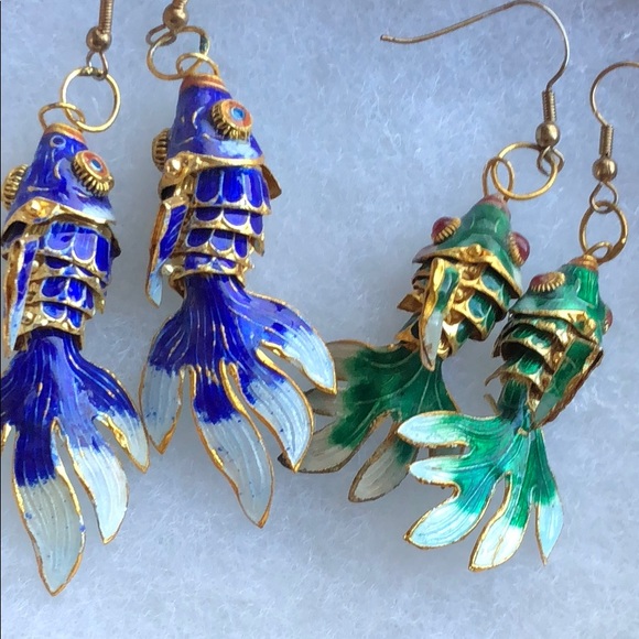 Fantail Cloisonné Fish 🐟 Earrings - Picture 2 of 8
